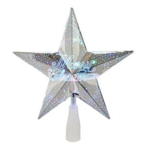 Silver "Merry Christmas" Star Tree Topper Silver LED Light Up 9" Kurt Adler